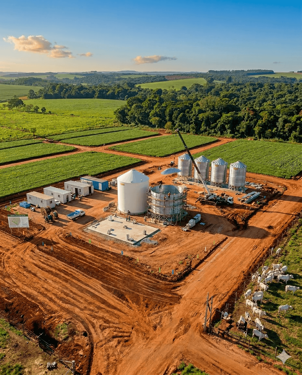 Área de construção com silo de soja